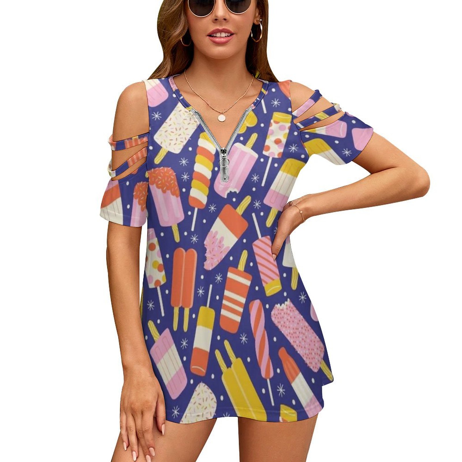 Women Fashion Vector - Popsicles Yeni Moda Fermuarlı Kapalı Omuz