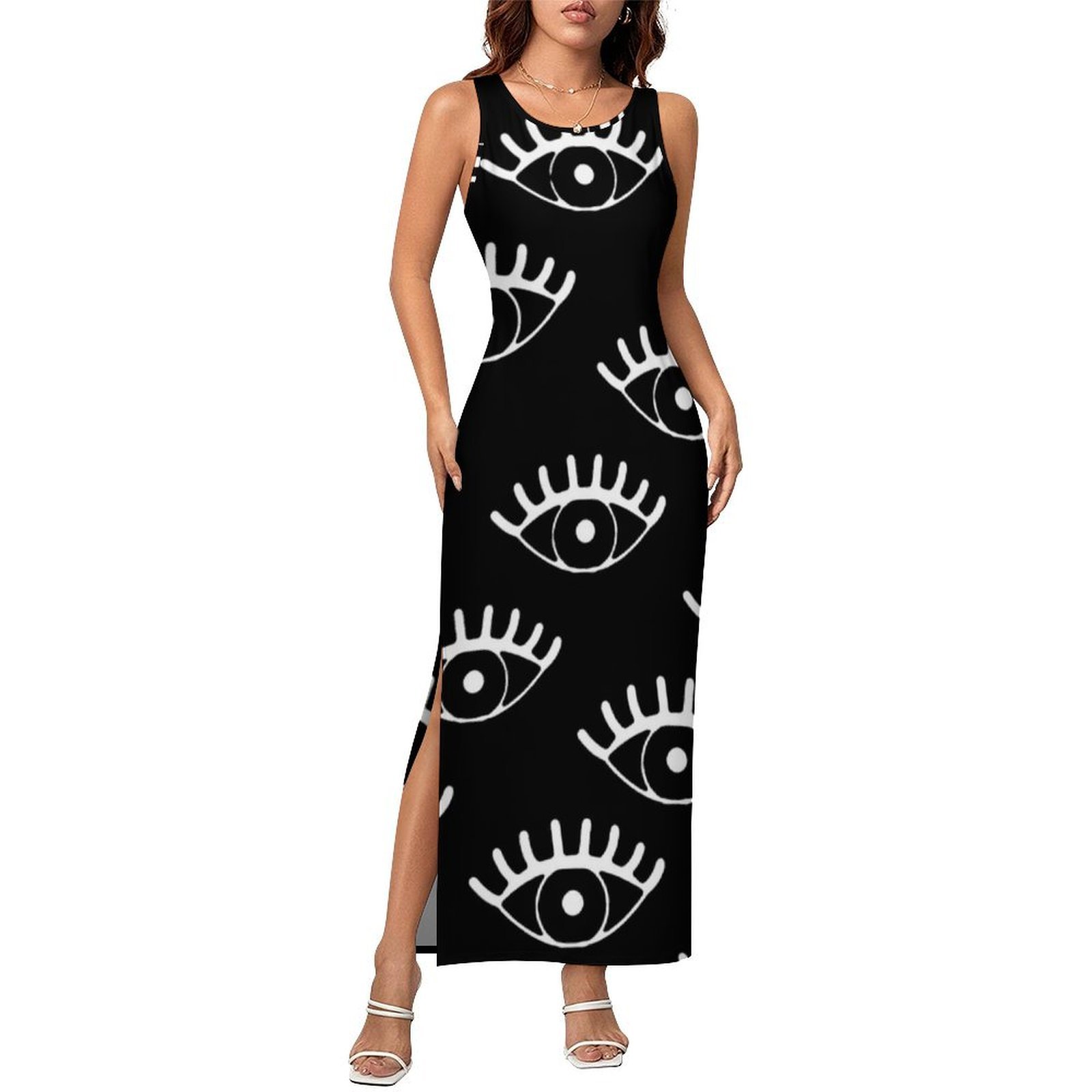 Women Fashion Vector - Beyaz Gözlü Vücuda Oturan Elbise, Yazlık,