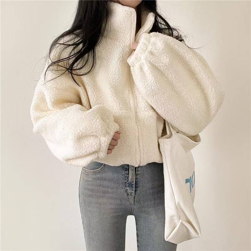 Sherpa Coat Women - Kadınlar için Dik Yaka Kısaltılmış Fermuarlı
